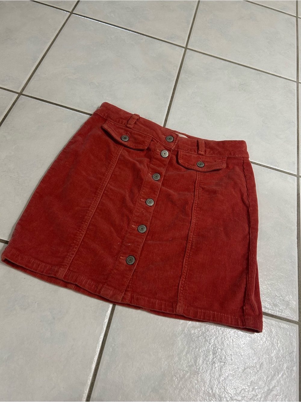 SO Button-Front Corduroy Mini Skirt - Rust